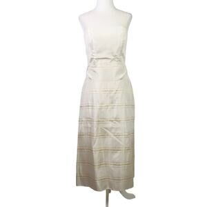 Vintage 80s Jim Hjelm cream and tan plaid taffeta strapless midi party dress 8